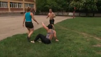 Preview 2 of Bbm Sex Anal - Real mixed wrestling - 1 male bodybuilder vs 2 fitness girl