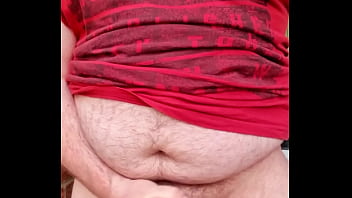 Preview 2 of Tranny Tied Bdsm Man - Chubby Guy Wanking Outside