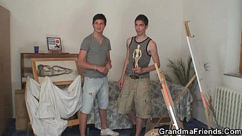 Preview 1 of Sanu Bulan - Two young painters screw nude granny