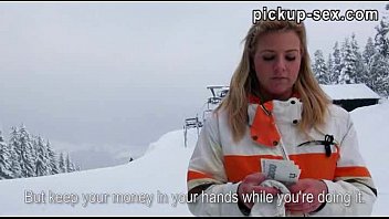 Preview 2 of Marina E La - Nathaly Teges flashes her tits in public and fucked for money