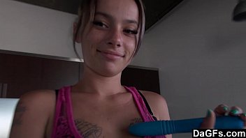 Preview 1 of Jonny Pon Star - Dagfs - Freckled-Face Babe Pays With Her Dildo On Kitchen Counter