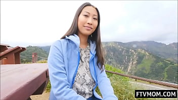 Preview 1 of Cream Squirt - Busty Asian MILF Flashing Big Tits Outdoors