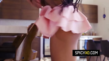 Preview 1 of Cum In Moms Tanga - Sneaky black girlfriend Kira Noir cheats her bf with the pizza delivery guy