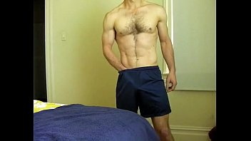 Preview 1 of Omealca Xxx - toned slightly hairy chest guy strip-jo-cum on standing