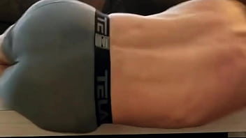 Preview 3 of Porno Mia Khalifa Perawan - Stretching in tight underwear with therapy strap on table in underwear