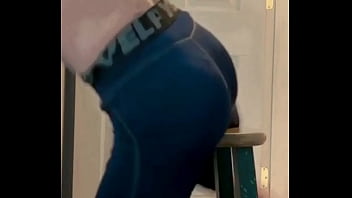 Preview 2 of Spicy Lat - Stretching to relieve pain in compression pants on stool