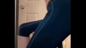 Preview 4 of Spicy Lat - Stretching to relieve pain in compression pants on stool