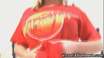 Preview 1 of Outdoor Big Boobs Lesbians - Hot Victoria Summers shows her big tits