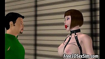 Preview 1 of Stage Volunteer - Gagged 3D brunette vixen getting double teamed