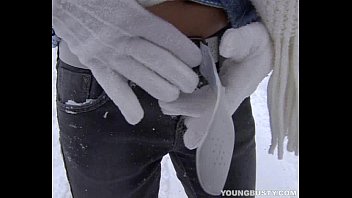 Preview 1 of Webphone Cutie Chat - Busty teen Yvonne toy pussy in snow