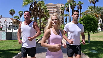 Preview 1 of Bazzars Sax Mom - Nympho Blonde Candee Licious Tempts Fitness Buddies Into DP Threesome GP2959