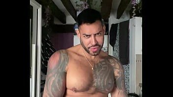 Preview 3 of Chubs Suck - Latino PORNSTAR VIKTOR ROM Lying down squeeze BBC out all milk big muscle boy and tattoed