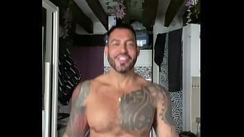 Preview 1 of Chubs Suck - Latino PORNSTAR VIKTOR ROM Lying down squeeze BBC out all milk big muscle boy and tattoed