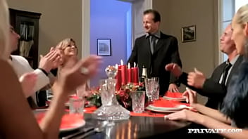 Preview 2 of Indina Kiss - Sexy Trio of Pornstars Enjoy a Holiday Dinner and Then Sex