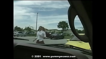 Preview 1 of Huge Titmsister - YummyMama Mindy Crawford lipstick car door blowjob