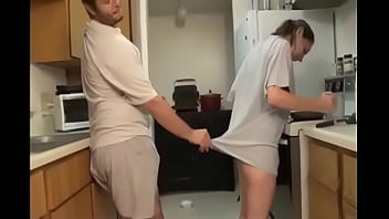 Preview 1 of Mom Ass Sisters Ass - step brother and sister blowjob in the kitchen