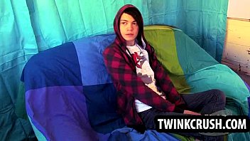 Preview 1 of Aja Casting - Horny emo twink Roxy Red sucking on a hard cock