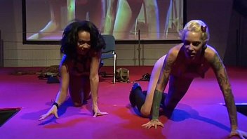 Preview 3 of Deleteria Com - lesbian tatoo girl fisting on public stage