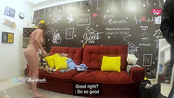 Preview 3 of Between 24 - Thay Ksada,  all hot and naughty,  changing her clothes in front of the delivery guy and sucking him until he cums - with English subtitles