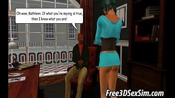 Preview 2 of Son Nom Big Chhut - Green haired 3D babe sucking on an ebony studs cock