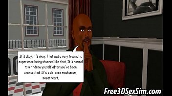 Preview 1 of Son Nom Big Chhut - Green haired 3D babe sucking on an ebony studs cock