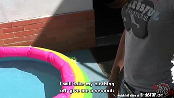 Preview 2 of Leute Kennenlernen St Polten - Bitch STOP - Skinny Verca fucked by two guys at the pool