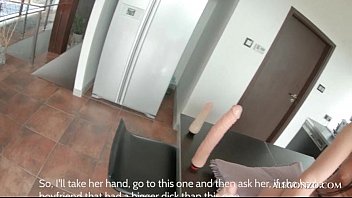 Preview 4 of First Lesbian Tied - Blindfolded sweet brunette playing with hot sex toys