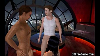 Preview 1 of Jessica Ward - Tasty 3D cartoon brunette babe getting double teamed