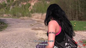 Preview 1 of Cum For My Girl - Bitch STOP - Skinny dark haired tattooed hooker fucked outdoor