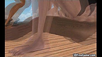 Preview 2 of Mom Son In Kitchen Room - Hot 3D brunette babe gets double teamed on a boat