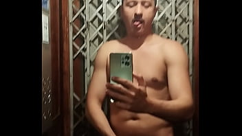 Preview 4 of Hairy Futanaria - In the elevator sexy guy without a shirt shows his dick