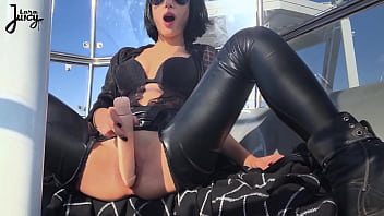 Preview 2 of Blod 1st Time Sel Pak Sexy Video - PUBLIC SQUIRT - brunette BABE rides dildo in ferris wheel ^ LaraJuicy