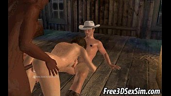 Preview 3 of Buddah Xxx Xvideo - Hot 3D brunette babe gets double teamed in a barn