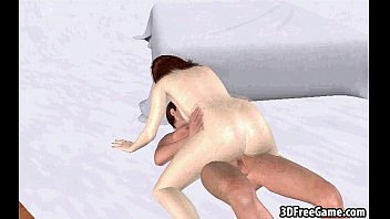 Preview 2 of 2 Men Licking 1 Pussy - Sexy 3D brunette babe gets fucked and sucks two cocks
