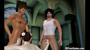 Preview 2 of Teen Semal - Cute 3D cartoon bruentte babe getting double teamed