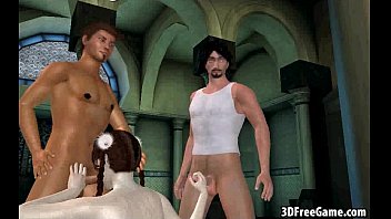 Preview 1 of Teen Semal - Cute 3D cartoon bruentte babe getting double teamed