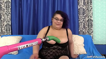 Preview 1 of Tube Chu - Chubby Hottie Simone de Boudoir Bends Over for The Machine