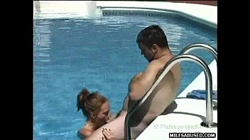 Preview 3 of So Sexy Ledi - Milf gives blowjob on big hard cock outdoors in pool