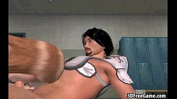 Preview 1 of Virgin Soccer Player - A sexy 3D blonde babe sucks two big cocks and gets fucked