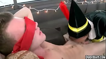 Preview 4 of Father Fucking Teen Booty Ass - Straight blondfolded stud gets blown by a hot elf hunk