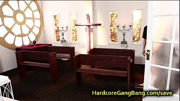 Preview 1 of Anarexia Porn - Blonde nun gangbang fucked by five dicks