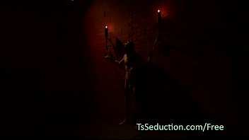 Preview 1 of Bus Pablic Sex Vidio - Blindfolded shackled guy fucks tranny