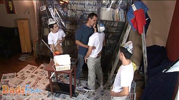 Preview 3 of Life Yummy - Painting boys enjoy group bumming with an old man