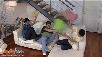 Preview 1 of Das Macht Geil - Unruly twinks team up to suck and rim a mature cop