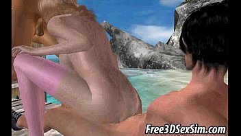 Preview 2 of Wake Sex Wife Kelly - 3D blonde babe getting double teamed on the beach