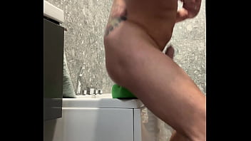 Preview 4 of Latex Metal Bondage - Devoncock1 - Bathroom dildo fucking