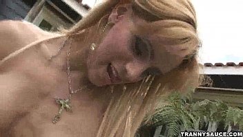 Preview 4 of Cute Tiny Cumplay - Blonde shemale hottie jerking off while outdoors