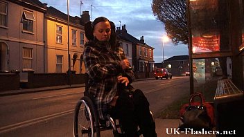 Preview 2 of Mom And Son Time - Leah Caprice flashing pussy in public from her wheelchair with handicapped engli