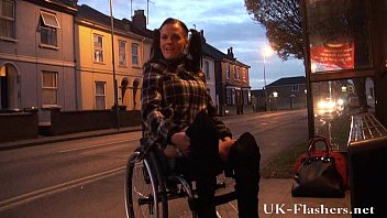 Preview 1 of Mom And Son Time - Leah Caprice flashing pussy in public from her wheelchair with handicapped engli