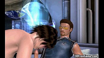 Preview 2 of Strongg - A sexy brunette 3D space babe is getting fucked by two cocks